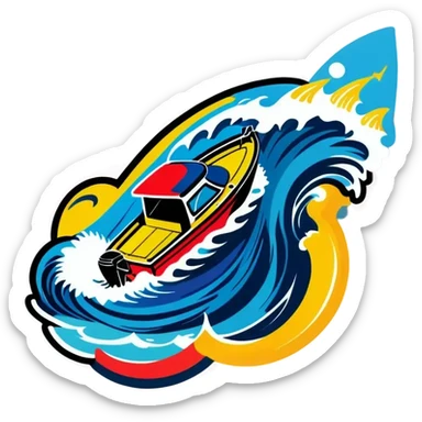 sport fishing boat over wave sticker