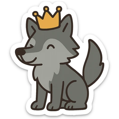 flat toon style wolf with a crown sticker