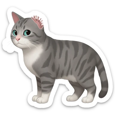 grey and white tabby cat snipped ear sticker