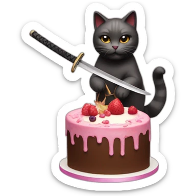 cat cuts a cake with a katana sticker