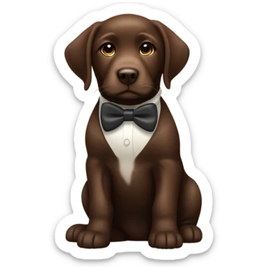 Chocolate labrador cute puppy with small white patch of fur on chest and rich topaz bow tie  sticker