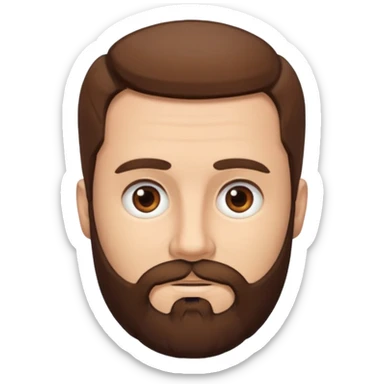 man with short brown hair, brown eyes, and has a brown beard. absolutely no forehead wrinkles  sticker