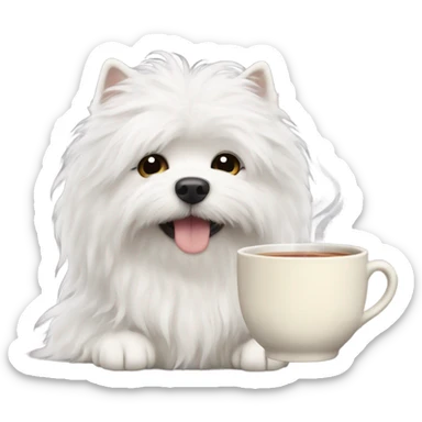 White fluffy dog drinking tea sticker