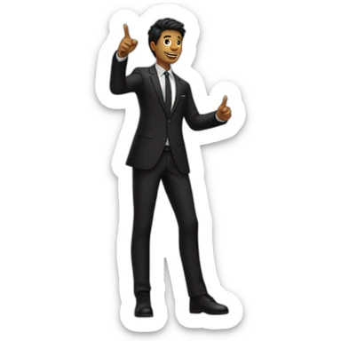 Full length young man in black suit pointing finger up sticker