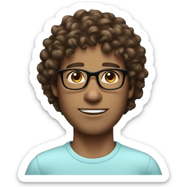 Curly, brown hair male with light blue eyes, round glasses, sharp jawline sticker