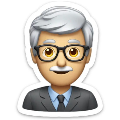 grey haired straight faced man with calculator and glasses sticker