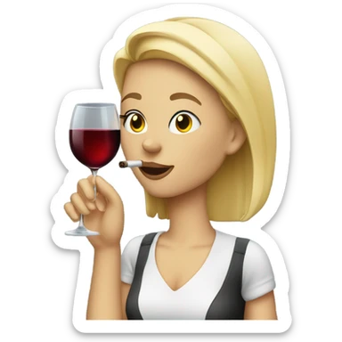 Blonde girl smoking a cigarette while holding wine  sticker