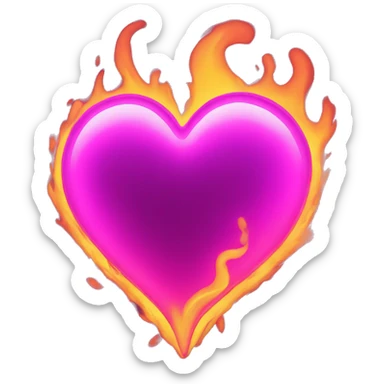 neon heart on fire sticker