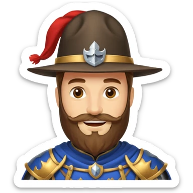 a royal western knight with full beard, wearing hat sticker