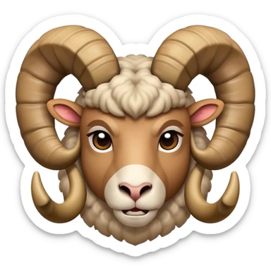 An emoji of a ram (male sheep), with large, curved horns. The ram has a strong, muscular build and a determined expression, symbolizing strength, determination, and leadership sticker