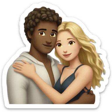 at the beach young metis Man and white woman hug love sticker