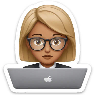 designer with tan skin and square glasses using a laptop, focused expression sticker