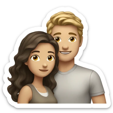 Create a white teen with dark hair hugging a light brown haired girl white sticker