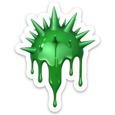A glossy green paint splash with irregular spiky edges on a transparent background. sticker