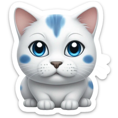 Fat white cat cross eyed cat with black spots and blue eyes sticker