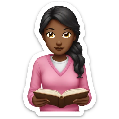 Black haired girl in pink sweater Reading a Book sticker