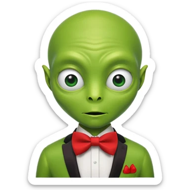 Green alien with red bowtie sticker
