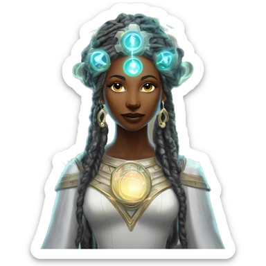 Technomancy Goddess is a mystical being who controls both magic and technology. She can cast spells on technological & Cybernetics Her powers blend the ancient art of magic with advanced cybernetics and technology. She can command machines sticker