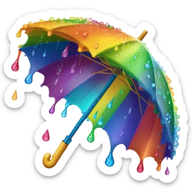 Rainbow umbrella made of flowers with dew drops dripping off and a large handle  sticker