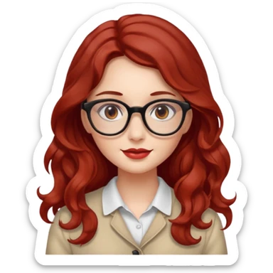 ABeautiful girl, red hair,wavy hair，long hair,Black eyes,Chinese con lentes color ojos cafe oscuro sticker