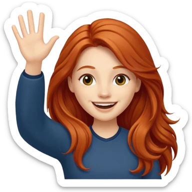 Excited long haired redhead waving sticker