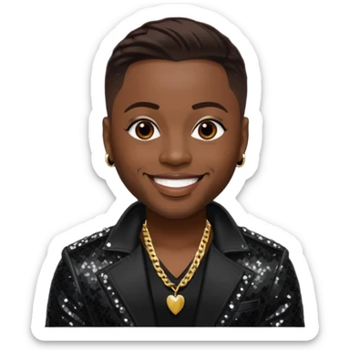 Jazz from Dru Hill with dark brown hair, black sequin outfit, dark skin sticker