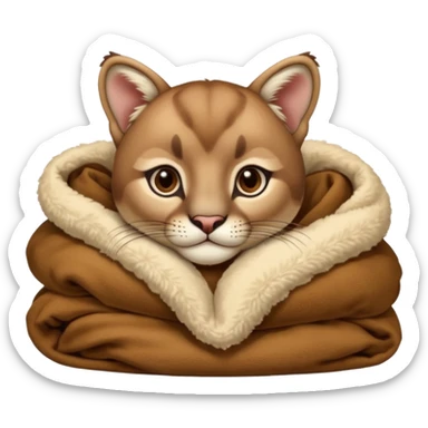 Cozy puma cougar cub in blanket sticker
