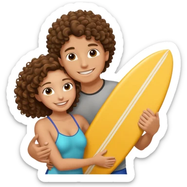 Surfer dude hugging curly haired brunette sticker