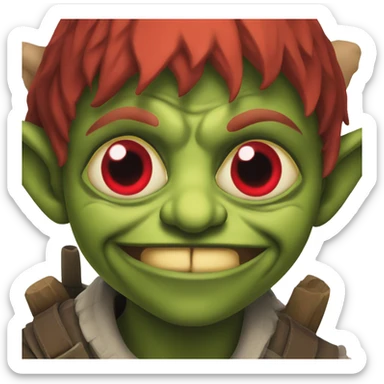 Goblin with red squinty eyes sticker