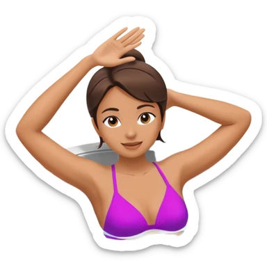 Woman relaxing in hot tub with one arm up and one arm on edge sticker