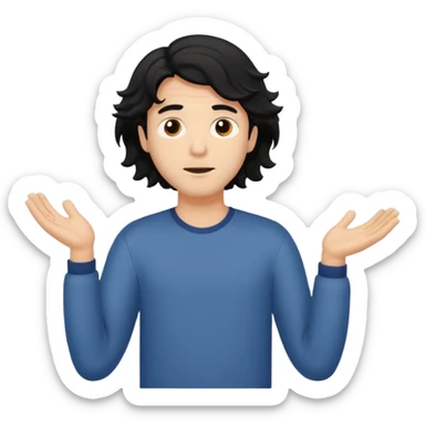 a guy shrugging his shoulders with a black little bit wavy hair sticker