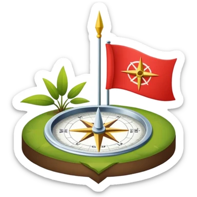 A minimal emoji of a compass pointing toward a planted flag. Flat design, confident colors, modern emoji style. Represents choosing direction and seeing it through to completion. Avoid corporate or motivational poster aesthetics. sticker