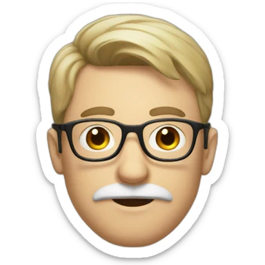 White guy with round glasses and moustache sticker