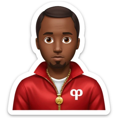 P Diddy with dark brown hair, metallic red outfit sticker