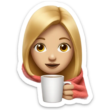 Strawberry blond girl with straight hair covered in a blanket, sipping coffee sticker