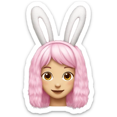 Pink fluffy bunny ears headband sticker