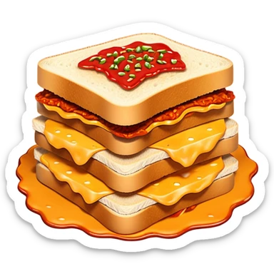 extra spicy sucuk sandwich object icon, crispy toasted bread, lots of spicy sucuk slices, dripping melted cheese, hot chili sauce, red pepper flakes, spicy steam effect, 3D cartoon, mobile game icon style, clean background, no text, no watermark
 sticker