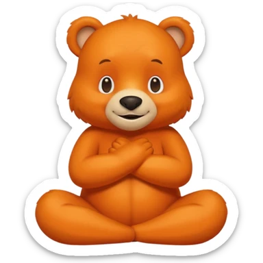 Create a orange friendly bear, make him look like from a kid cartoon and make him smile. Show his whole body. Make him look shy and cross his leg while he is standing sticker