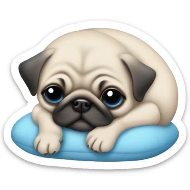 Baby pug with blue eyes sleeping on a blue cushion  sticker