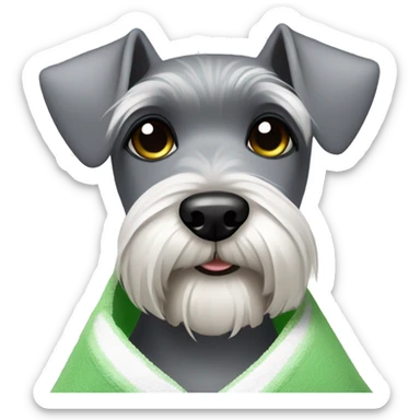 Schnauzer in spa with cucumber on her eyes and a towel in her head  sticker