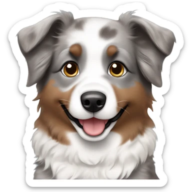 Happy gray brown Australian shepherd puppy with half blue and brown eyes sticker