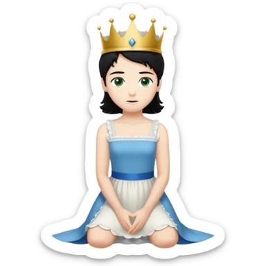 Prince with crown, standing, black hair, blue eyes, and maid, blonde Hair, green eyes, white short sleveless dress, kneeling  sticker