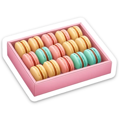 Realistic rectangle box of pastel macaron cookies lined up into the box sticker