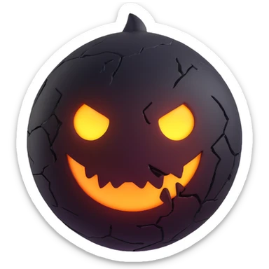 Make this futuristic sinister 3D emoji even scarier by adding shadowy features, glowing cracks, and a threatening glare. Remove the background. sticker