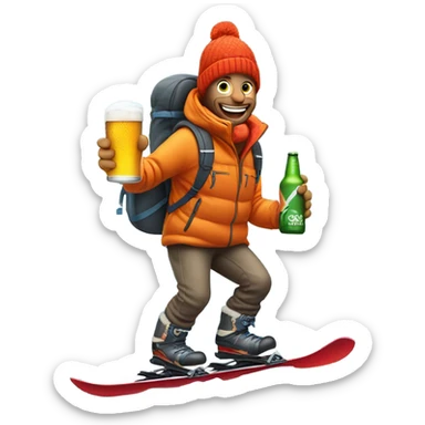 Skier drinking beer down a mountain  sticker