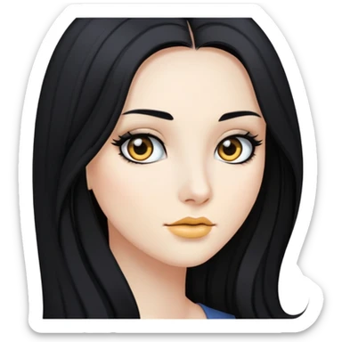 Tóc dài đen hai mái, mắt đen, da trắng sticker