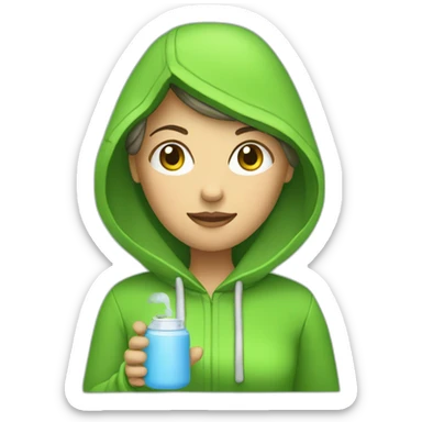 Woman with round head and green hoodie and hot water bottle in her hand  sticker