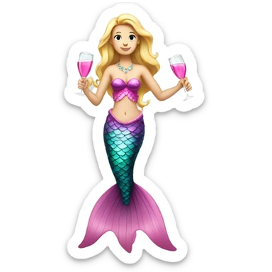 A caucasian mermaid drinking champagne dressed in pink sticker