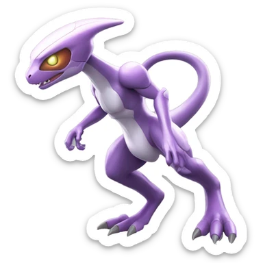 Futuristic Shiny Mewtwo-Velociraptor-Genesect-Fakémon-Pokémon with a visor helmet Full Body sticker