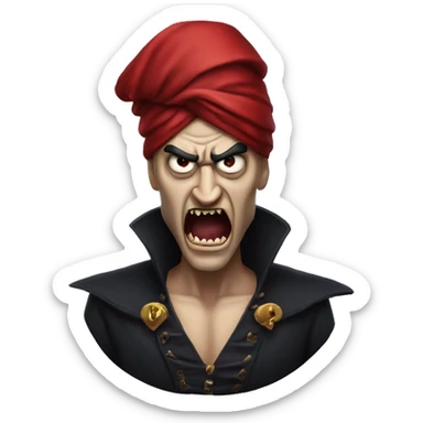 Angry vampire with turban and fangs sticker